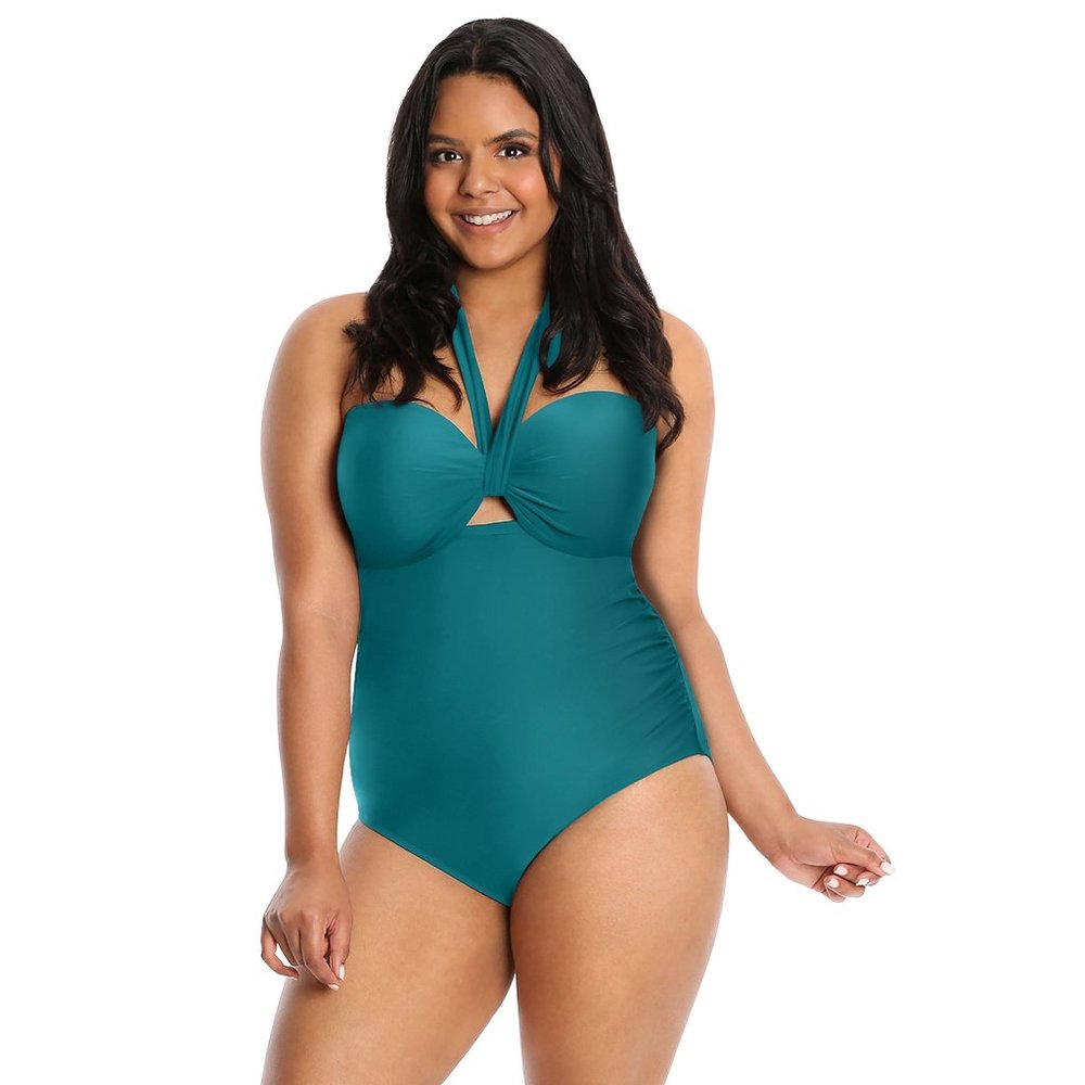 NWT Lysa Swim Plus Size 1 Piece Halter Swimsuit 0X 1X 2X 3X 14 16 18 20 22 24 26